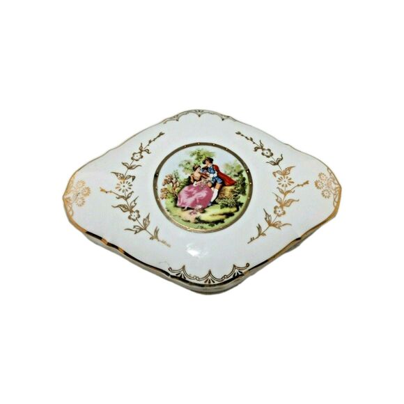 Vintage 1950's Arnart Trinket Box Porcelain Handpainted White with Gold Trim - Picture 1 of 7